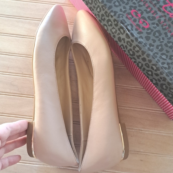 Nine West Corrine Smooth Soft Leather Gold Heel Edging Slip-in Chic Ballet Flats - Picture 8 of 9